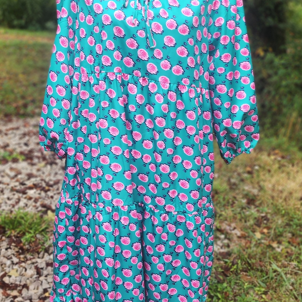 Floral Green and Pink Maxi Dress